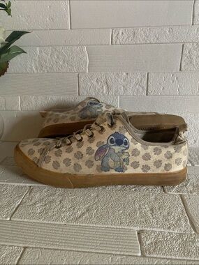 Disney Beige Canvas Sneakers with Blue Stitch Graphic